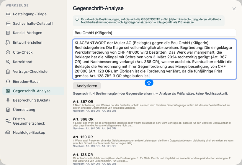Analisi dell'atto avversario — screenshot