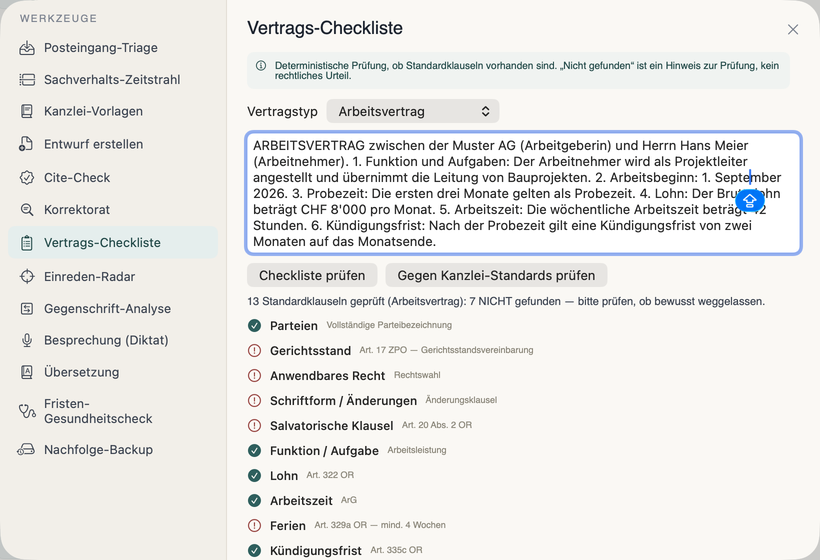 Check-list contrattuale — screenshot